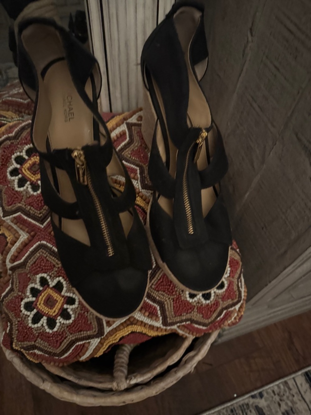 MICHAEL Michael Kors Black Suede Zip-Front Slingback Heels